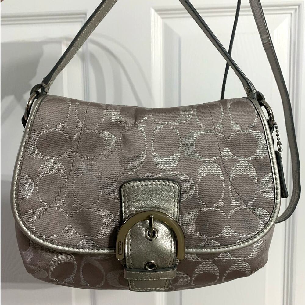 COACH Gray Silver Signature Canvas Crossbody